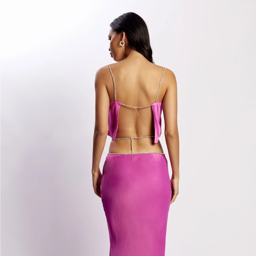 Meshki Pink Backless Top and skirt set